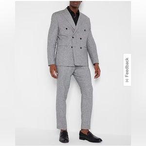 Express Slim Black & White Houndstooth Linen Blazer